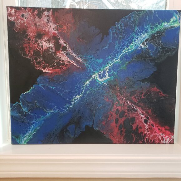 HP🎉Original Handmade Acrylic Large Abstract Fluid Art Painting by CEO - Picture 1 of 5